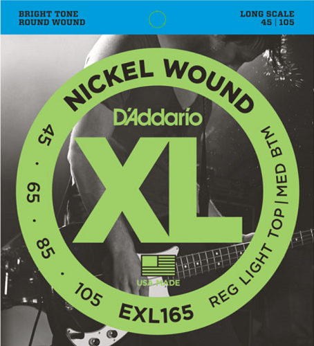 D'Addario Nickel Wound, Custom Light, Long Scale, 45-105 Bass Guitar Strings EXL165