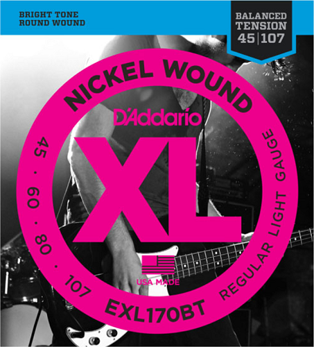 D'Addario Nickel Wound, Balanced Tension Regular Light,  .45-107 Bass Guitar Strings