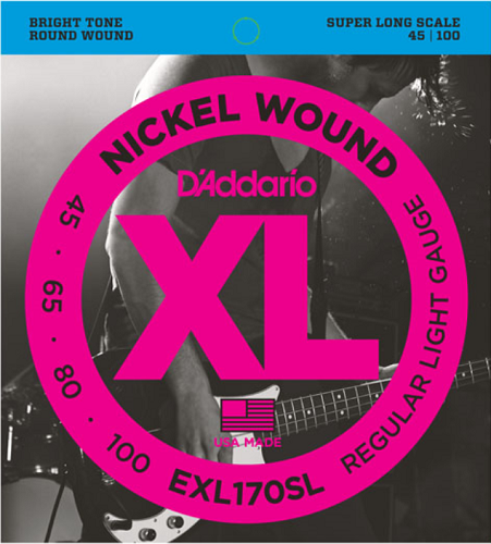 D'Addario  Nickel Wound, Light, Super Long Scale, 45-100 Bass Guitar Strings EXL170SL