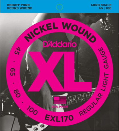 D'Addario Nickel Wound, Light, Long Scale, 45-100 Bass Guitar Strings EXL170