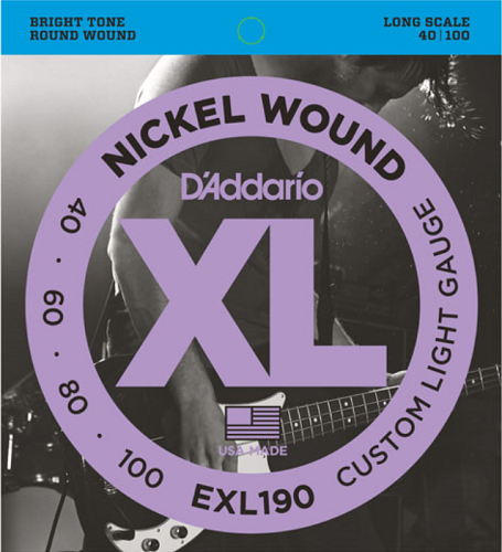 D'Addario Nickel Wound Bass, Custom Light, 40-100, Long Scale Bass Guitar Strings