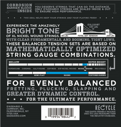 D'Addario Nickel Wound, Balanced Tension Super Light, 40-95 Bass Guitar Strings