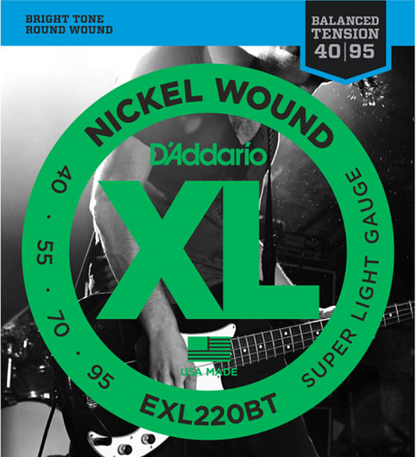 D'Addario Nickel Wound, Balanced Tension Super Light, 40-95 Bass Guitar Strings