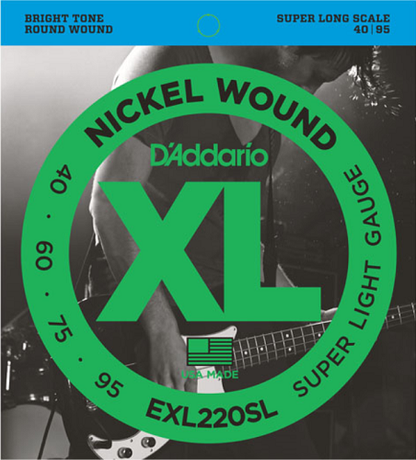 D'Addario Nickle Wound, Super Light, Super Long Scale, 40-95 Bass Guitar Strings
