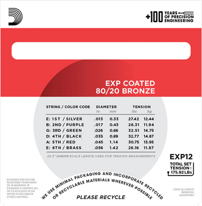 D'Addario Coated 80/20 Bronze, Medium, 13-56 Acoustic Guitar Strings