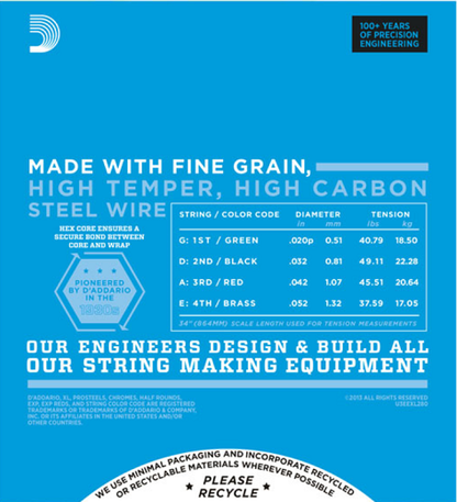 D'Addario Nickel Wound, Long Scale, 20-52 Piccolo Bass Strings