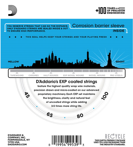D'Addario Coated Phosphor Bronze, Short Scale, 45-100 Acoustic Bass Guitar Strings
