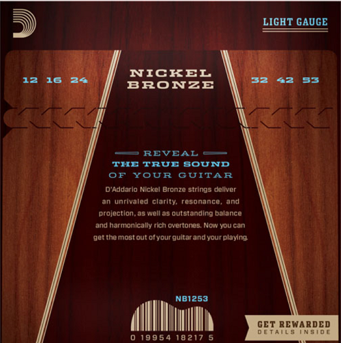 D'Addario  Nickel Bronze, Light, 12-53 Acoustic Guitar Strings
