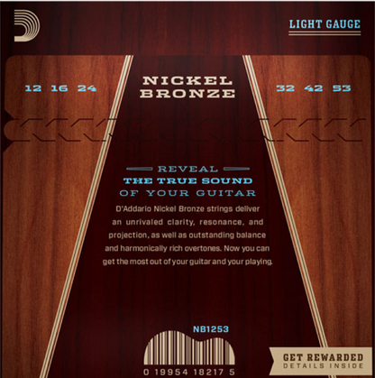 D'Addario  Nickel Bronze, Light, 12-53 Acoustic Guitar Strings