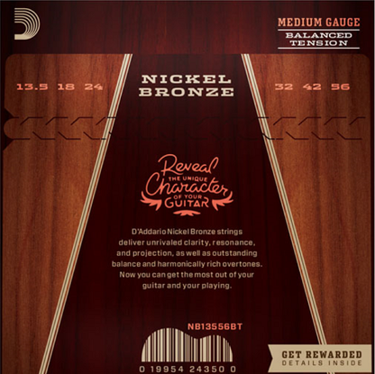 D'Addario  Nickel Bronze, Balanced Tension Medium, 13.5-56 Acoustic Guitar Strings
