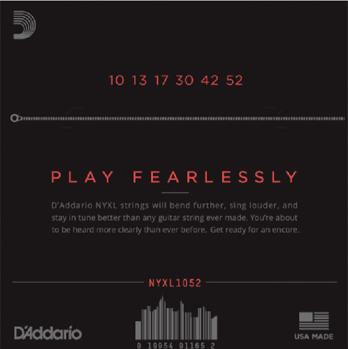 D'Addario Nickel Wound, Light Top/Heavy Bottom, 10-52 Electric Guitar Strings