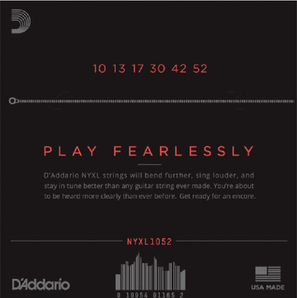 D'Addario Nickel Wound, Light Top/Heavy Bottom, 10-52 Electric Guitar Strings