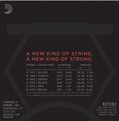 D'Addario Nickel Wound, Light Top/Heavy Bottom, 10-52 Electric Guitar Strings