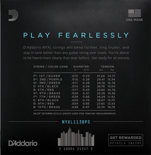 D'Addario Nickel Wound, Pedal STEEL, REGULAR-Light, 11-38 Electric Guitar Strings