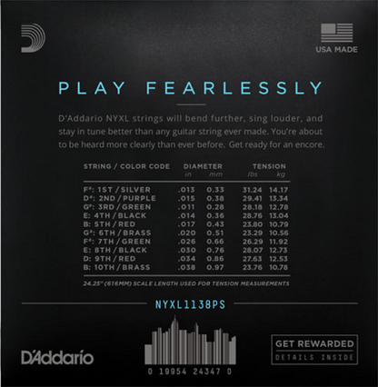 D'Addario Nickel Wound, Pedal STEEL, REGULAR-Light, 11-38 Electric Guitar Strings