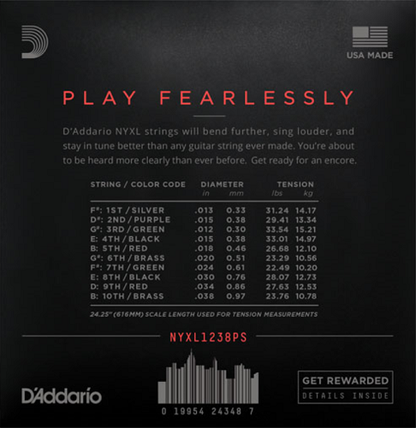 D'Addario Nickel Wound, Pedal STEEL, Custom Medium, 12-38 Electric Guitar Strings