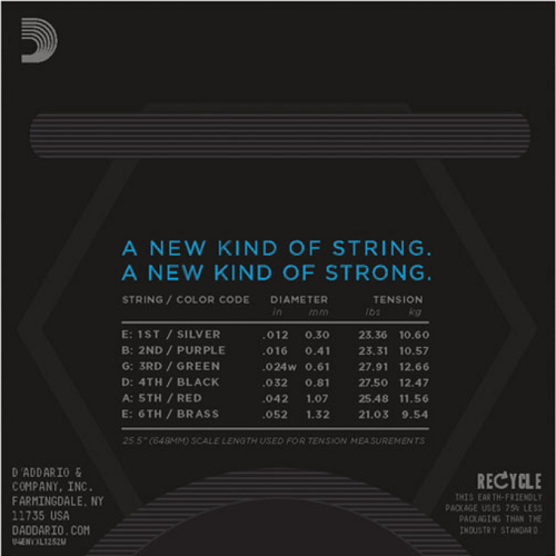 D'Addario Nickel Wound, Light Wound 3RD, 12-52  Electric Guitar Strings