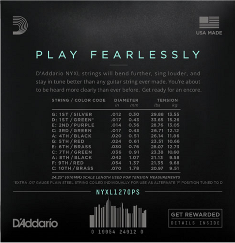 D'Addario Nickel Wound, Pedal STEEL, Custom Medium, 12-70 Electric Guitar Strings