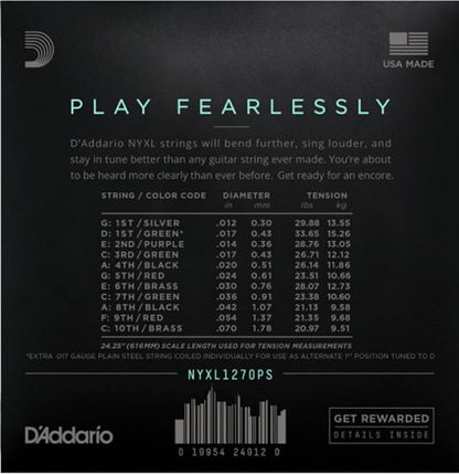 D'Addario Nickel Wound, Pedal STEEL, Custom Medium, 12-70 Electric Guitar Strings