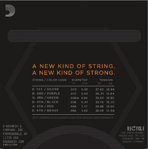 D'Addario Nickel Wound, Medium Wound 3RD, 13-56,  Electic Guitar Strings NYXL1356W