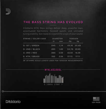 D'Addario  Super Long Scale, REGULAR-Light, 45-100, Bass Guitar Strings