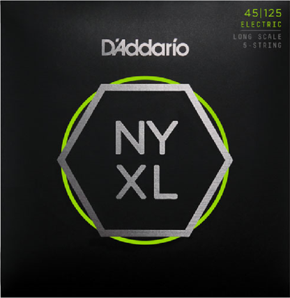 D'Addario Long Scale, Light Top/Medium Bottom, 5-String, 45-125 Bass Guitar Strings