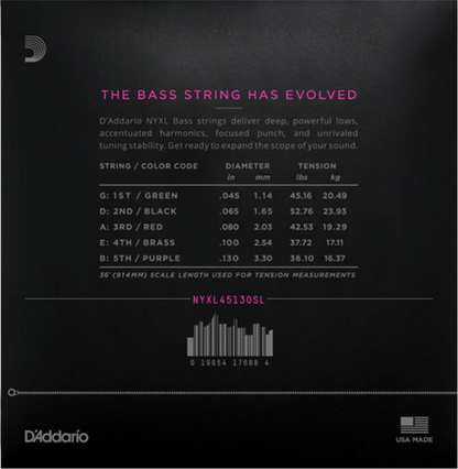 D'Addario  Super Long Scale, Regular Light 5-String, 45-130 Bass Guitar Strings