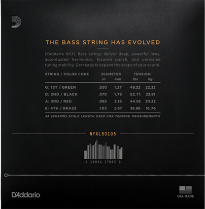 D'Addario Long Scale, Medium, 50-105 Bass Guitar Strings