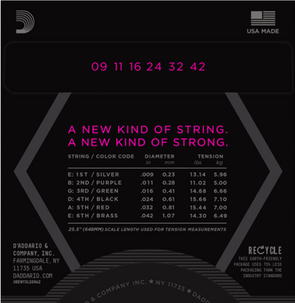 D'Addario NYXL Nickel Wound, Super Light, Double Ball END, 09-42 Electric Guitar Strings
