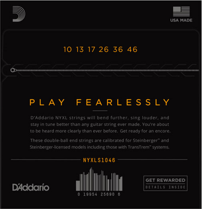 D'Addario NYXL Nickel Wound, Regular Light, Double Ball END, 10-46 Electric Guitar Strings