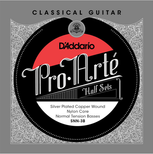 D'Addario  Pro-Arte Nylon Core, Silver Plated Copper Bass, Normal Tension Half Set Classical Guitar Strings
