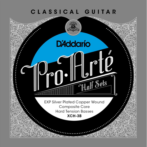 D'Addario  Pro-Arte Nylon Core, Exp Coated Silver Plated Copper Bass, Hard Tension Classical Guitar Half Set