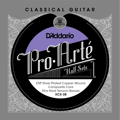 D'Addario  Pro-Arte Nylon Core, Exp Coated Silver Plated Copper Bass, Extra Hard Tension Classical Guitar Half Set
