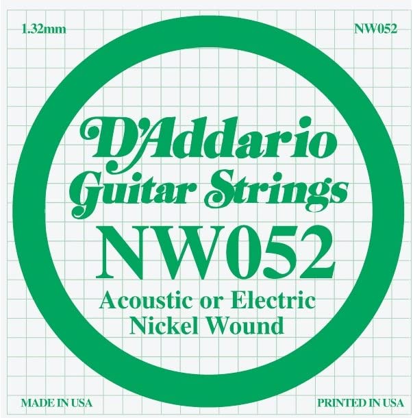 D'Addario  NW052 Nickel Wound Acoustic or Electric Guitar Single String .052
