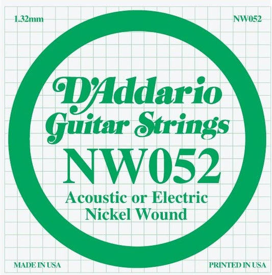 D'Addario  NW052 Nickel Wound Acoustic or Electric Guitar Single String .052