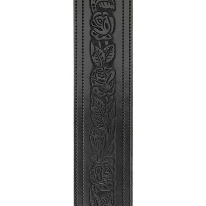 D'Addario Planet Waves Black Embossed Flowers Leather Guitar Strap