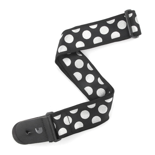 D'Addario Planet Waves Black W/ Silver Large Polka Dots Woven Guitar Strap