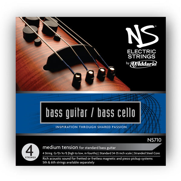 D'Addario  NS Electric Bass/CELLO String SET, 4/4 Scale, Medium Tension