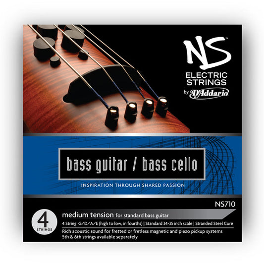 D'Addario  NS Electric Bass/CELLO String SET, 4/4 Scale, Medium Tension