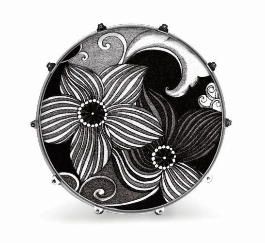Evans Fabrics Bass Drum Head - Black and White Flower