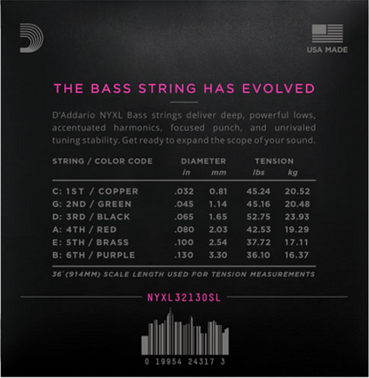 D'Addario Super Long Scale, Regular Light, 6-String, 32-130 Bass Guitar Strings