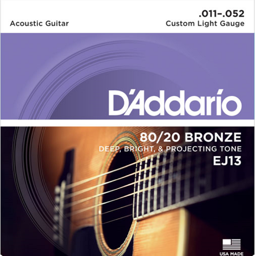 D'Addario 80/20 Bronze, Custom Light, 11-52  Acoustic Guitar Strings - EJ13