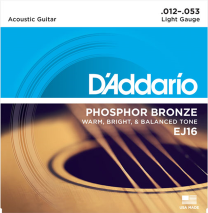 D'Addario Phosphor Bronze, Light, 12-53 Acoustic Guitar Strings (25-Sets) EJ16-B25