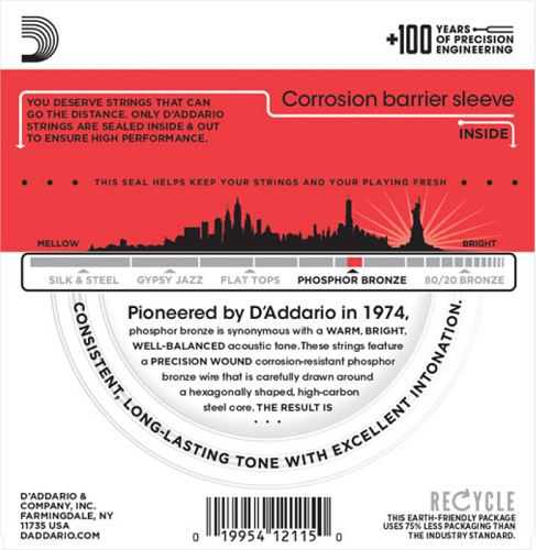 D'Addario Phosphor Bronze, Medium, 13-56 Acoustic Guitar Strings (10-Sets) EJ17-10P