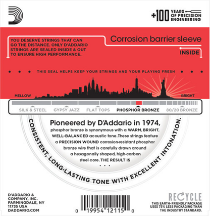 D'Addario Phosphor Bronze, Medium, 13-56 Acoustic Guitar Strings (25-Sets) EJ17-B25
