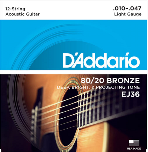 D'Addario  80/20 12-String Bronze, Light, 10-47 Acoustic Guitar Strings