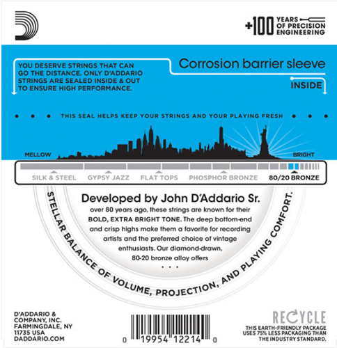D'Addario  80/20 12-String Bronze, Light, 10-47 Acoustic Guitar Strings