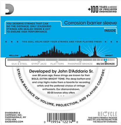 D'Addario  80/20 12-String Bronze, Light, 10-47 Acoustic Guitar Strings