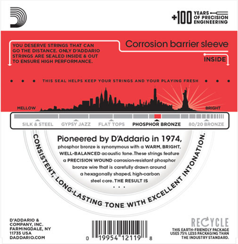 D'Addario Phosphor Bronze, 12-String, Medium, 12-52 Acoustic Guitar Strings EJ39