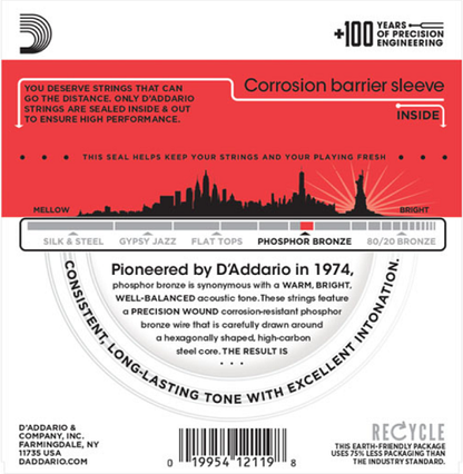 D'Addario Phosphor Bronze, 12-String, Medium, 12-52 Acoustic Guitar Strings EJ39